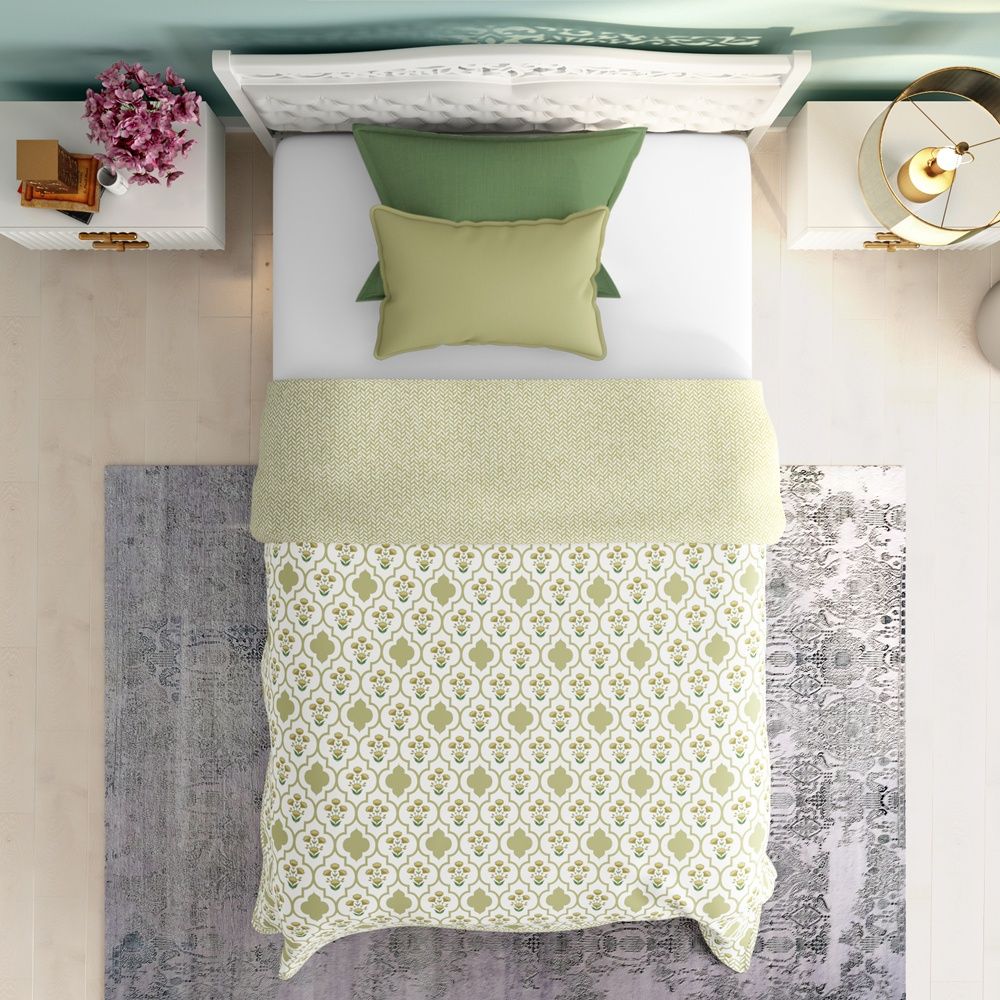 All Season Dohar | Single(90x56 Inch) | 110 GSM | 100% Cotton | Reversible Design | AC Blanket | Panag Green